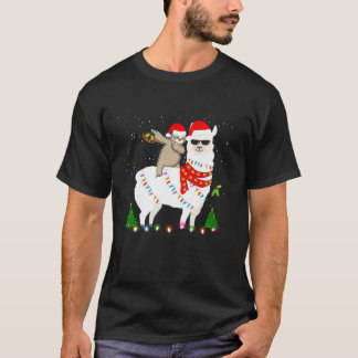 Camiseta Papais noeis Engraçados Sloth Riding Lama Santa Ha