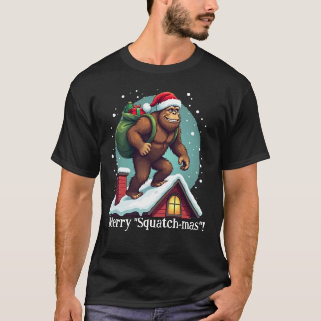 Camiseta Papais noeis Engraçados Telhado Feliz Quadrinhos (Frente)