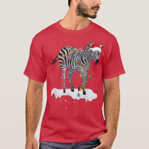 Camiseta Papais noeis Engraçados Zebra Luzes de Natal Ao Lo