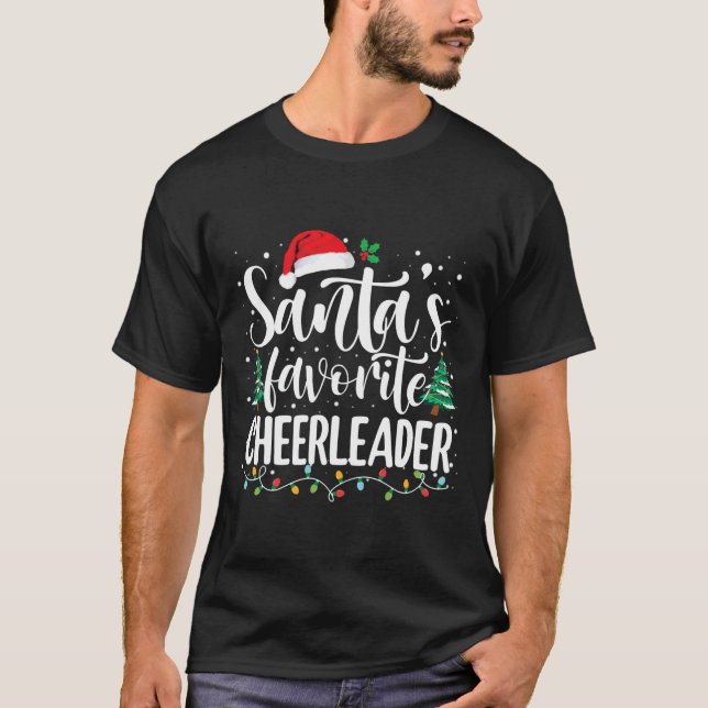 Camiseta Papais noeis Favoritos Cheerleader Natal Santa Hat (Frente)