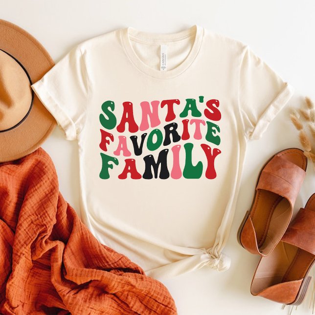 Camiseta Papais noeis Favoritos da Família de Natal Branco (Santa's Favorite Family Christmas Groovy white T-Shirt)