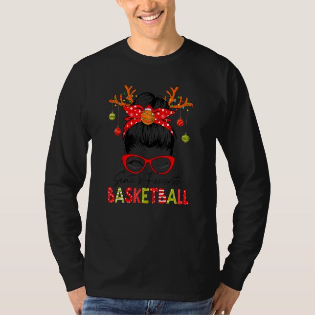 Camiseta Papais noeis Favoritos de Basquete Xmas Mensagens  (Frente)