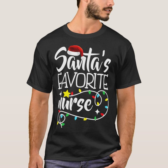 Camiseta Papais noeis Favoritos Enfermeira Natal Pajama Luz (Frente)