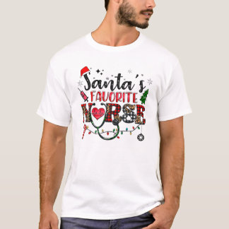 Camiseta Papais noeis Favoritos Enfermeira Natal Pajama Luz