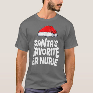 Camiseta Papais noeis Favoritos ER Enfermeira Santa Hat Luz