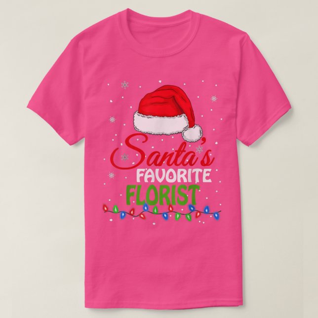 Camiseta Papais noeis Favoritos Florist Santa Hat Luzes (Frente do Design)