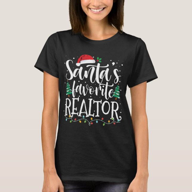 Camiseta Papais noeis Favoritos Realtor Natal Santa Hat Lig (Frente)