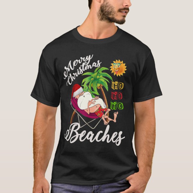 Camiseta Papais noeis Feliz Natal Praias Óculos de sol Féri (Frente)