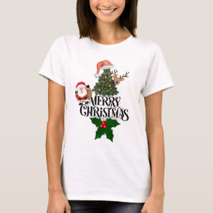 Camiseta Papais noeis festivos, renas e árvores de Natal "F