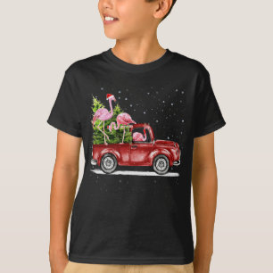 Camiseta Papais noeis Flamingo de Natal Reindeer Red Truck