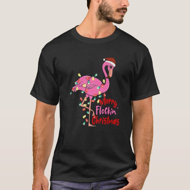 Camiseta Papais noeis Flamingo Feliz Flockin Equipe S de Av (Frente)