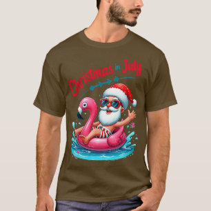 Camiseta Papais noeis Flamingo Floatie Beach Engraçado Nata