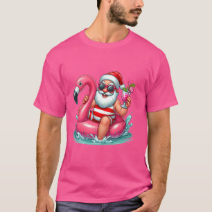 Camiseta Papais noeis Flamingo Floatie Beach Engraçado Nata