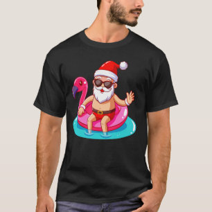 Camiseta Papais noeis Flamingo Floatie Beach Engraçado Nata