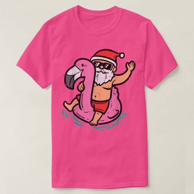 Camiseta Papais noeis Flamingo Floatie Engraçado Natal Em J (Frente do Design)