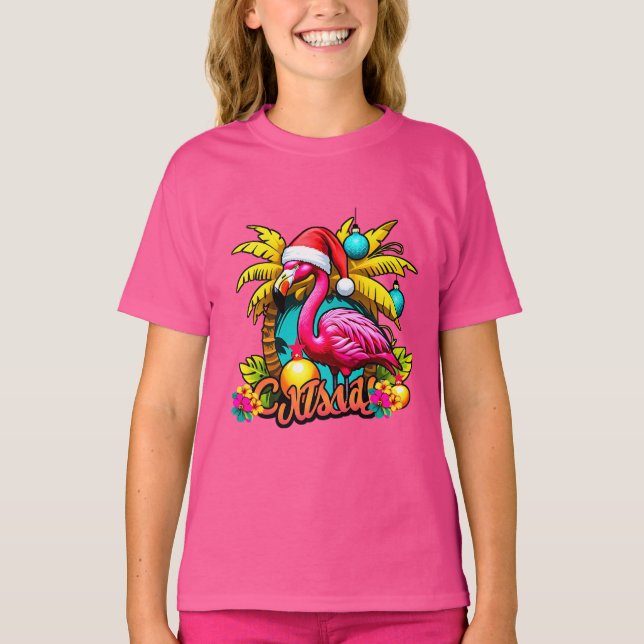 Camiseta Papais noeis Flamingo Holiday Tee para o Natal Tro (Frente)