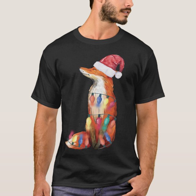 Camiseta Papais noeis Fox Christmas Lights Fox Lover Natal (Frente)