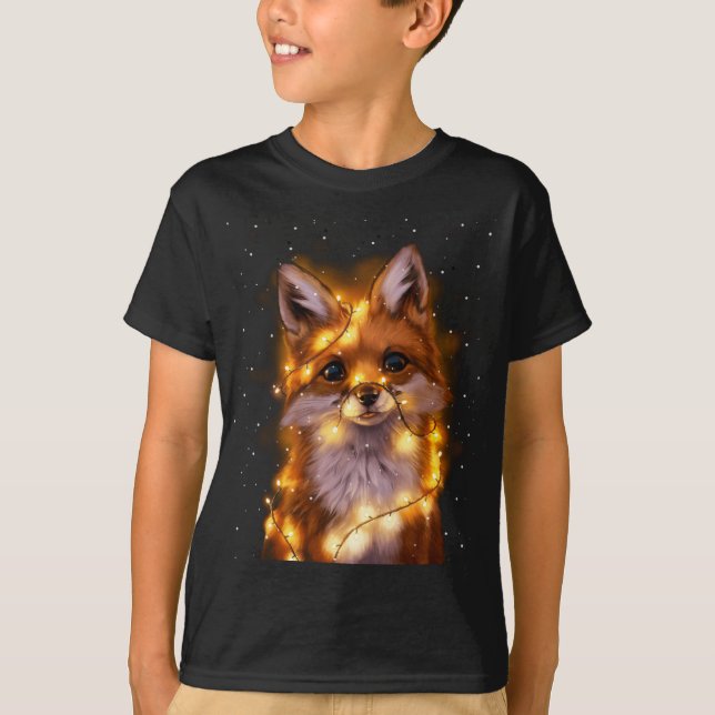 Camiseta Papais noeis Fox Lover Natal Luzes Pajama (Frente)