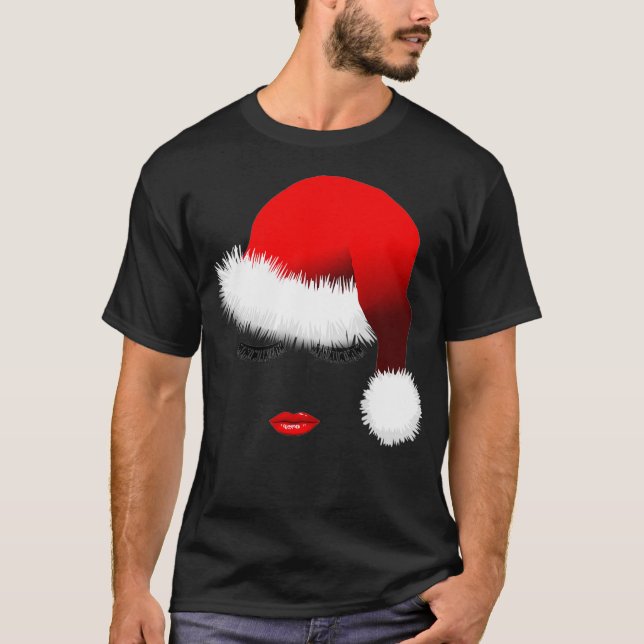 Camiseta Papais noeis Garota Eyelashes Lábios Natal  (Frente)