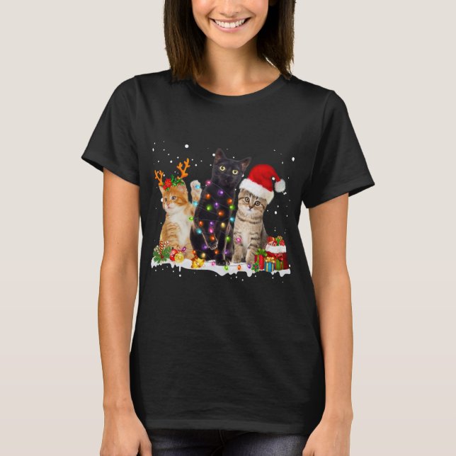 Camiseta Papais noeis Gato Belo e Gordo Reindeer Pajama Nat (Frente)
