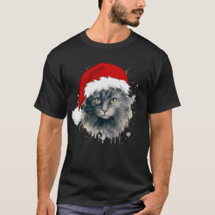 Camiseta Papais noeis Gato No Chapéu De Natal