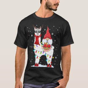 Camiseta Papais noeis Gnomos Andando Llama Reindeer Luz de