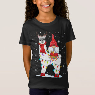 Camiseta Papais noeis Gnomos Andando Llama Reindeer Luz de