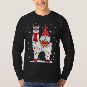 Camiseta Papais noeis Gnomos Andando Llama Reindeer Luz de 