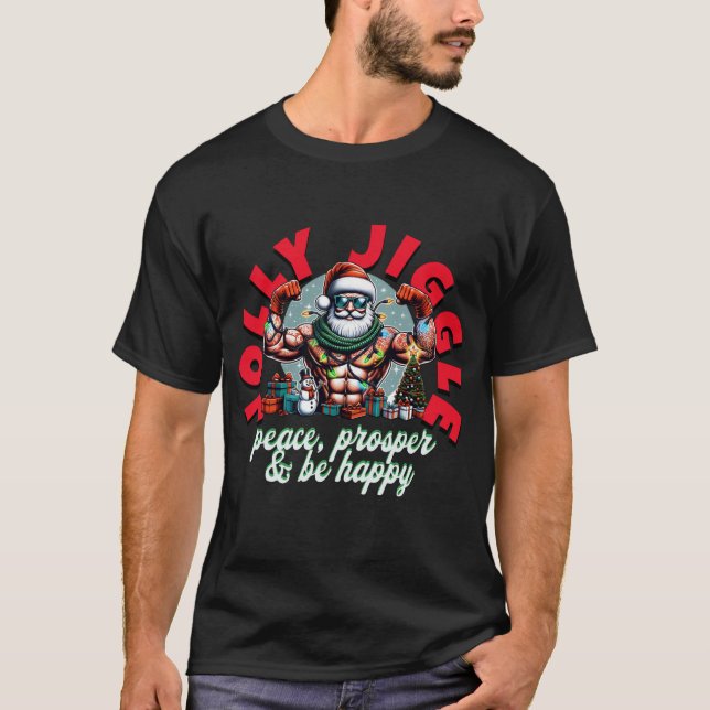 Camiseta Papais noeis Gráficos Do Ajustado Jolly Jiggle (Frente)