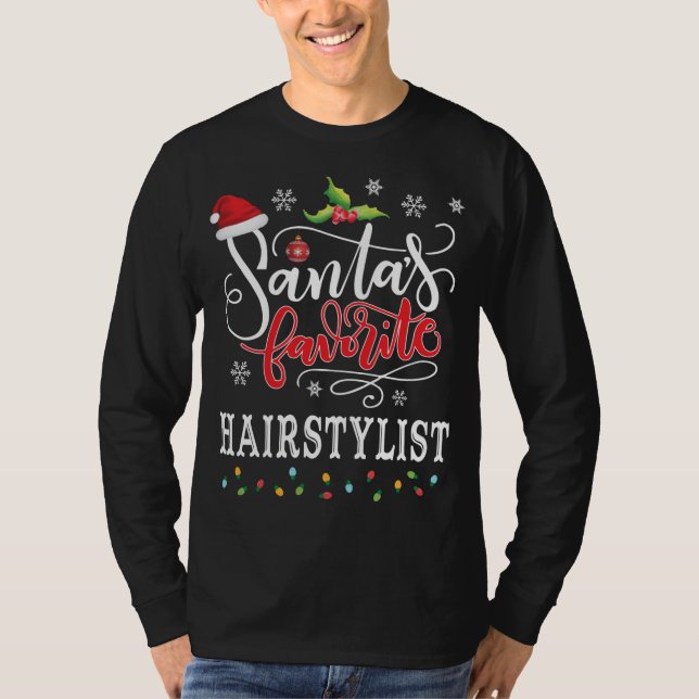 Camiseta Papais noeis Hairstylist Favoritos Santa Hat Natal (Frente)