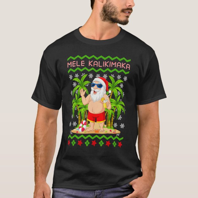 Camiseta Papais noeis havaianos Palm Tree Mele Kalikimaka N (Frente)