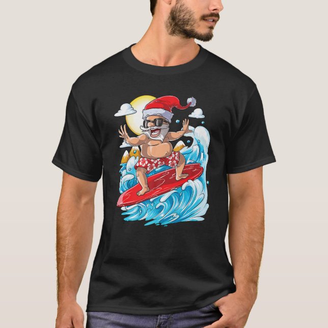 Camiseta Papais noeis Havaianos surfando em T, verão (Frente)