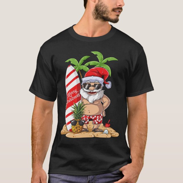 Camiseta Papais noeis Havaianos Surfando no Havaí Surf de V (Frente)