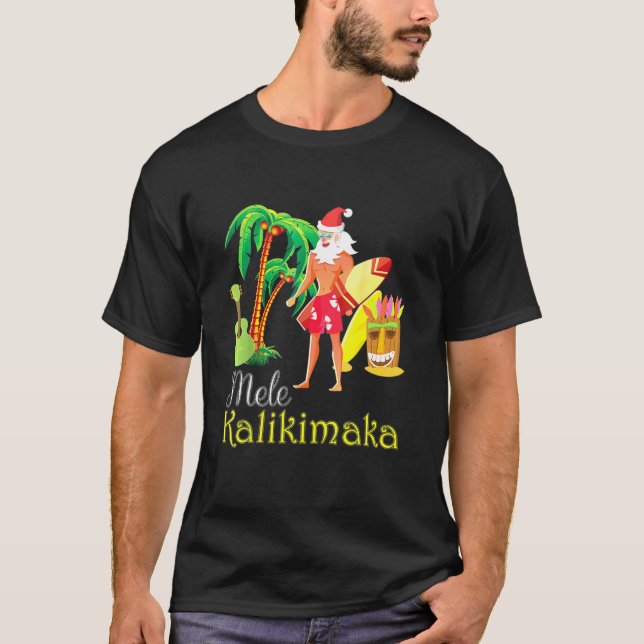 Camiseta Papais noeis Hawaii Mele Kalikimaka surfando Ugl d (Frente)