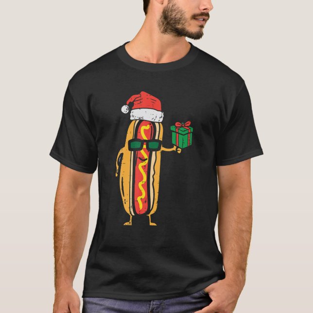 Camiseta Papais noeis Hotdog Engraçado Xmas Pjs Comida Pija (Frente)