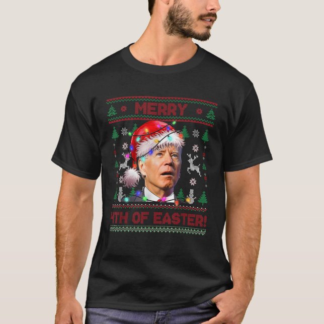 Camiseta Papais noeis Joe Biden Feliz 4º Das Luzes De Natal (Frente)