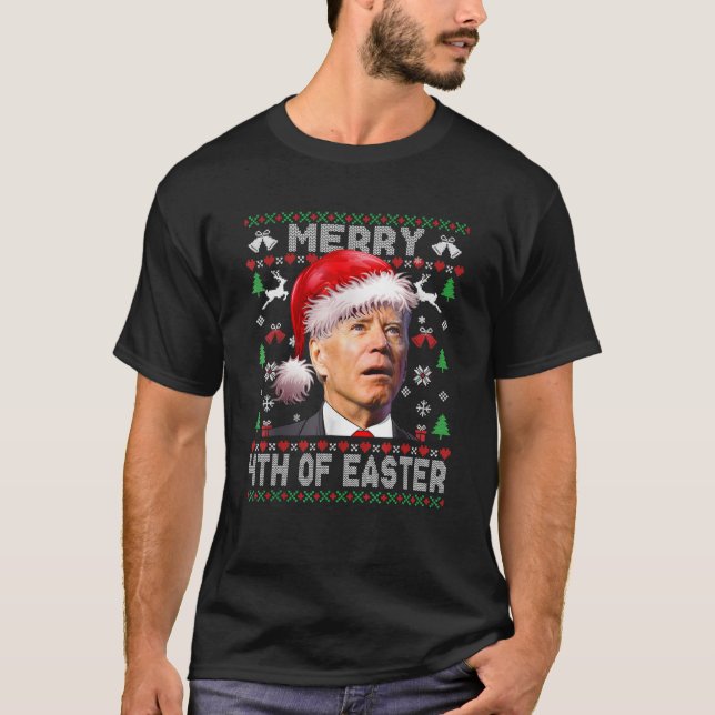Camiseta Papais noeis Joe Biden Feliz 4º De Páscoa De Natal (Frente)