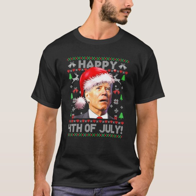 Camiseta Papais noeis Joe Biden Feliz 4 De Julho Feliz Nata (Frente)