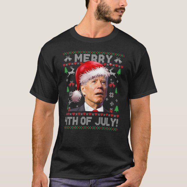 Camiseta Papais noeis Joe Biden Feliz 4 De Julho Ugly Sweat (Frente)