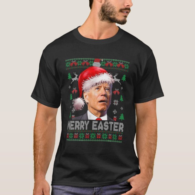 Camiseta Papais noeis Joe Biden Feliz engraçada Páscoa Nata (Frente)