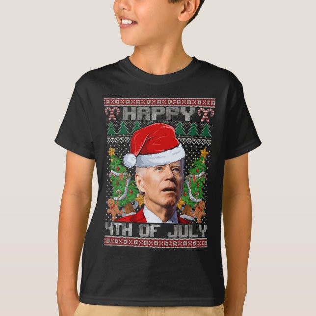 Camiseta Papais noeis Joe Biden Happy 4 De Julho Natal Feio (Frente)