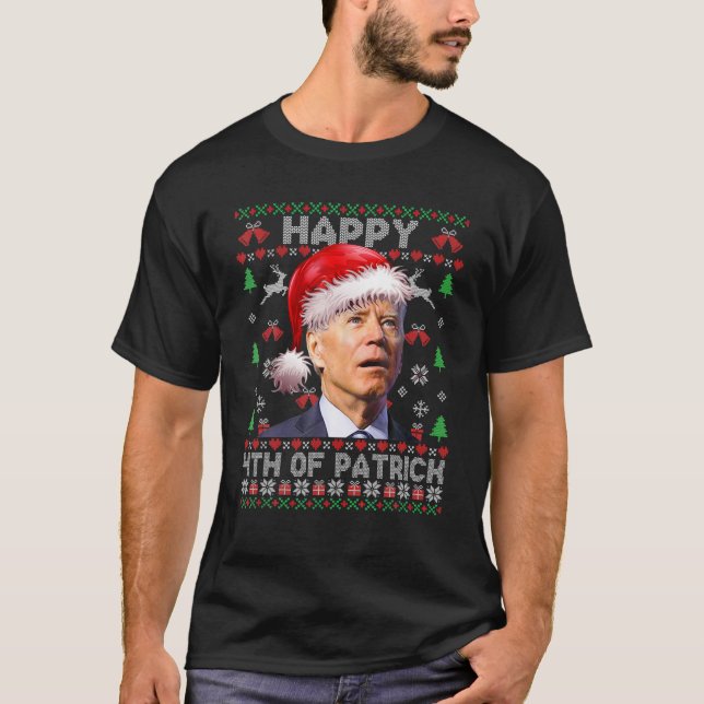 Camiseta Papais noeis Joe Biden Happy 4 De Patrick Ugly Chr (Frente)