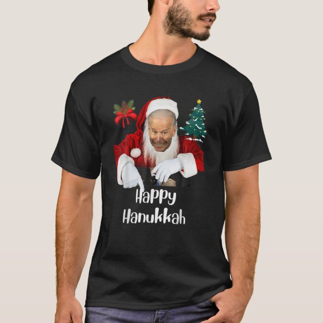 Camiseta Papais noeis Joe Biden Happy Hanukkah Natal Engraç (Frente)
