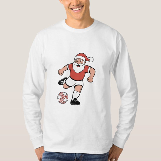 Camiseta Papais noeis Jogando Futebol Jogador de Natal Espo (Frente)