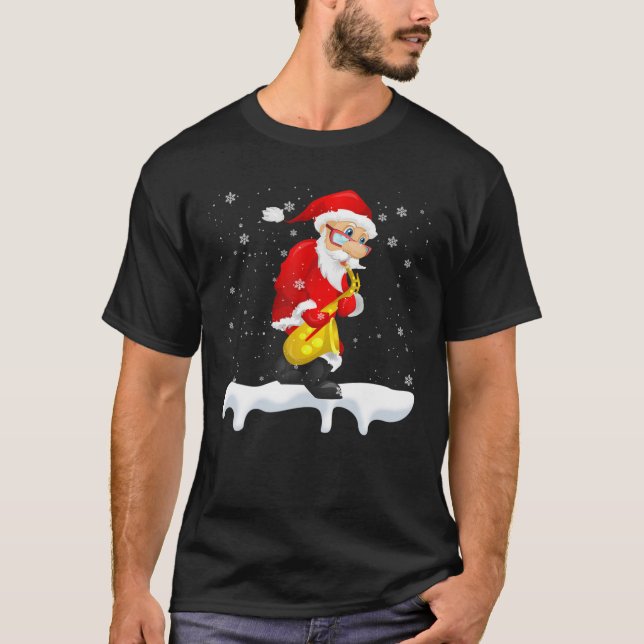 Camiseta Papais noeis Jogando Papais noeis de Natal Saxofon (Frente)