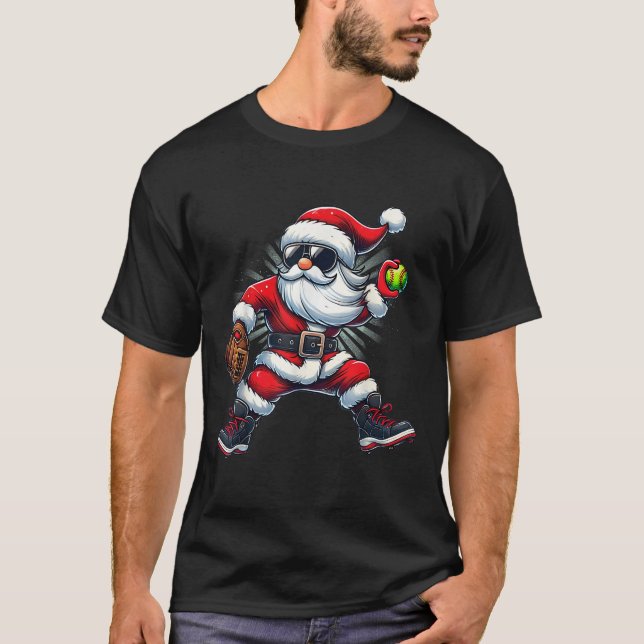 Camiseta Papais noeis Jogando Softball Como Meninos Ch Adol (Frente)