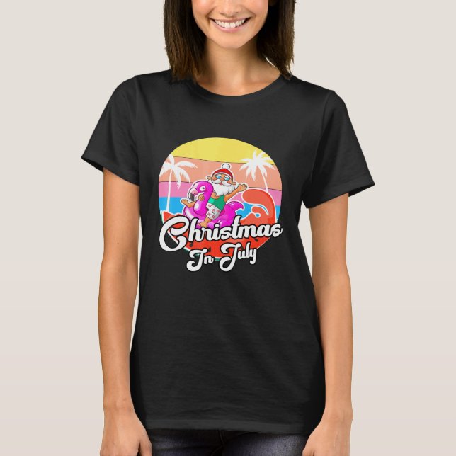 Camiseta Papais noeis legal Andando No Natal Rosa Flamingo  (Frente)