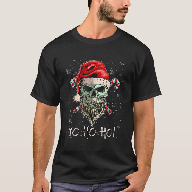 Camiseta Papais noeis legal de barba do crânio Pirata Natal (Frente)