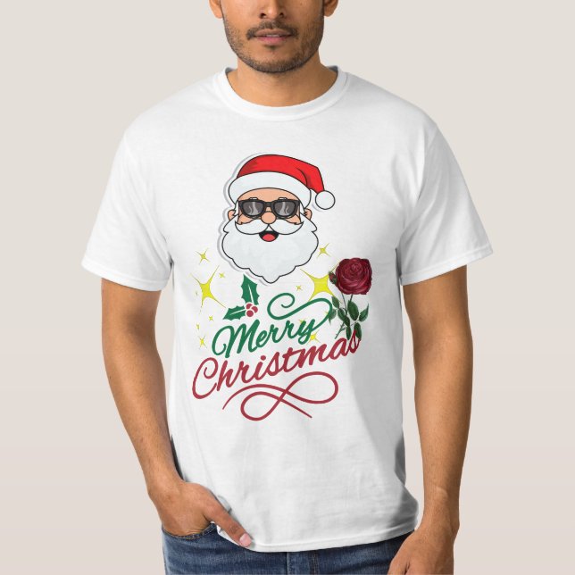 Camiseta Papais noeis legal Feliz Natal com Rosa e Holly (Frente)