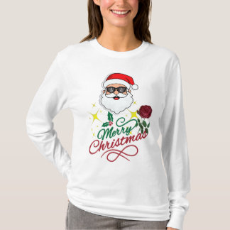 Camiseta Papais noeis legal Feliz Natal com Rosa e Holly